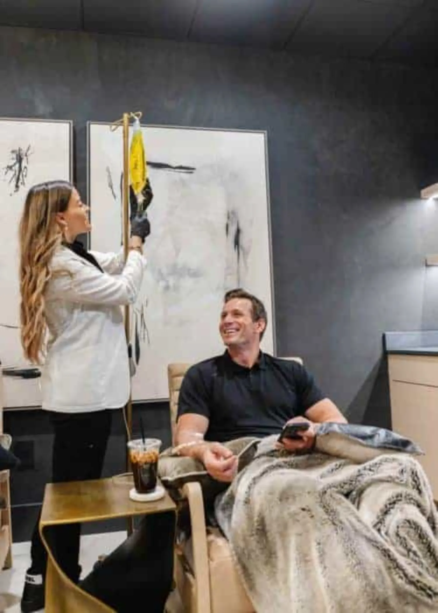A man takes IV therapy in Eagle Mountain, UT